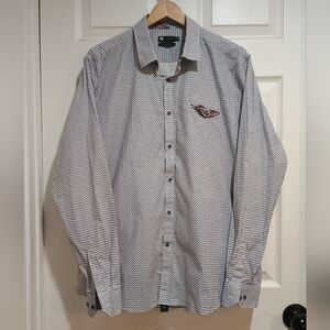 Men's Le 31 Diamond Print With Floral Detail Button-down Dress Shirt Neck 17.5